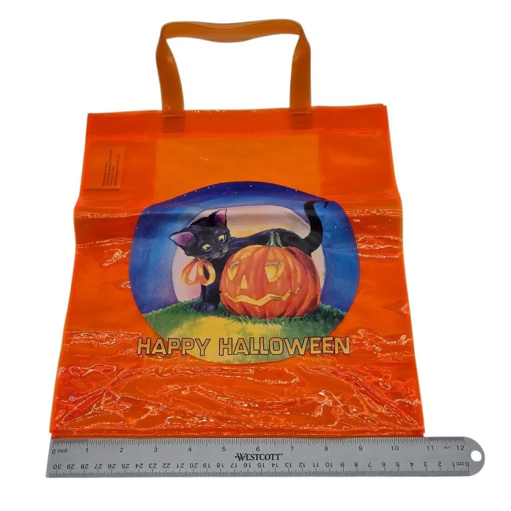 2004 Barnes & Noble Halloween Trick Treat Black Cat Pumpkin Rare Vinyl Tote Bag